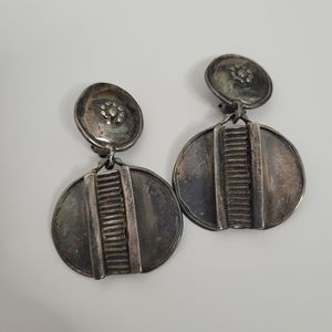 Vintage large tribal clip on dangle earrings